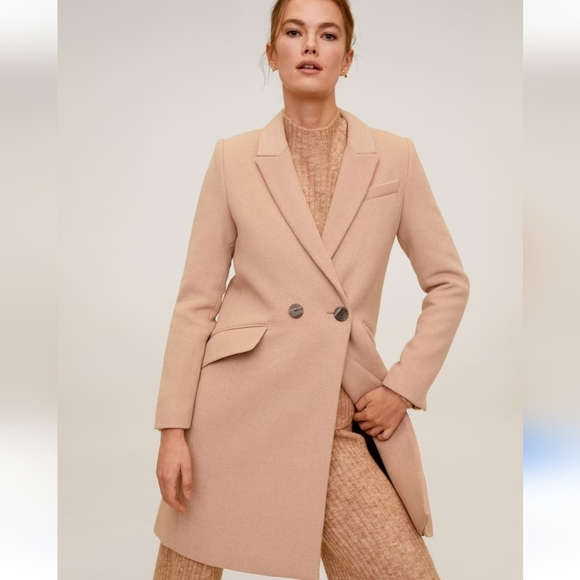 MANGO Lapels wool coat. Tan. Size Large. NWOT - Picture 2 of 16